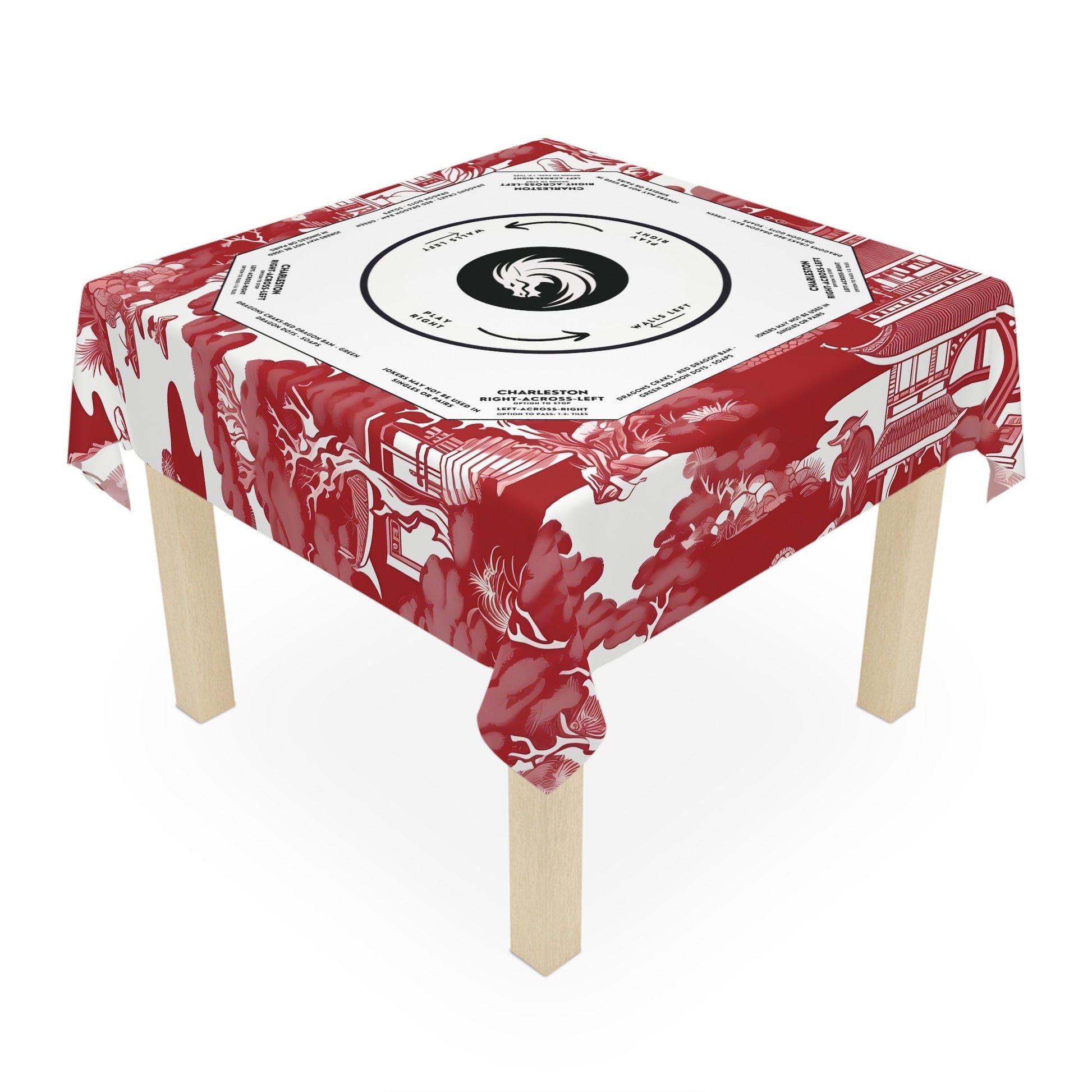 Elegant Red Chinoiserie Mahjong Tablecloth - Handcrafted Asian-Inspired Game Night Decor