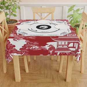 Elegant Red Chinoiserie Mahjong Tablecloth - Handcrafted Asian-Inspired Game Night Decor