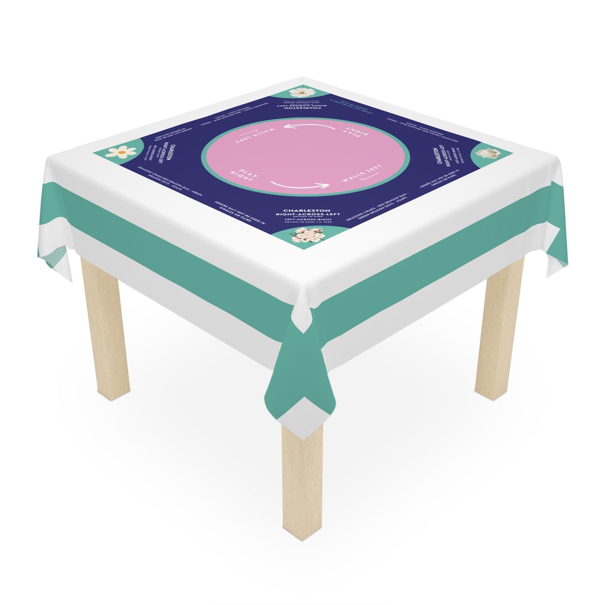 Elegant White and Sky Blue Striped Mahjong Tablecloth