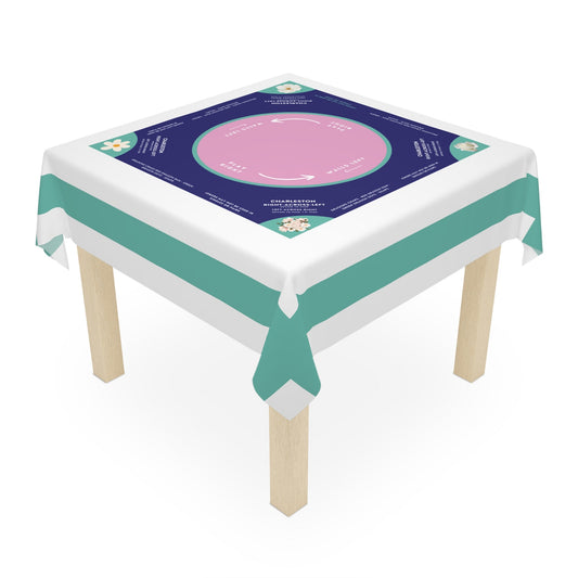 Elegant White and Sky Blue Striped Mahjong Tablecloth