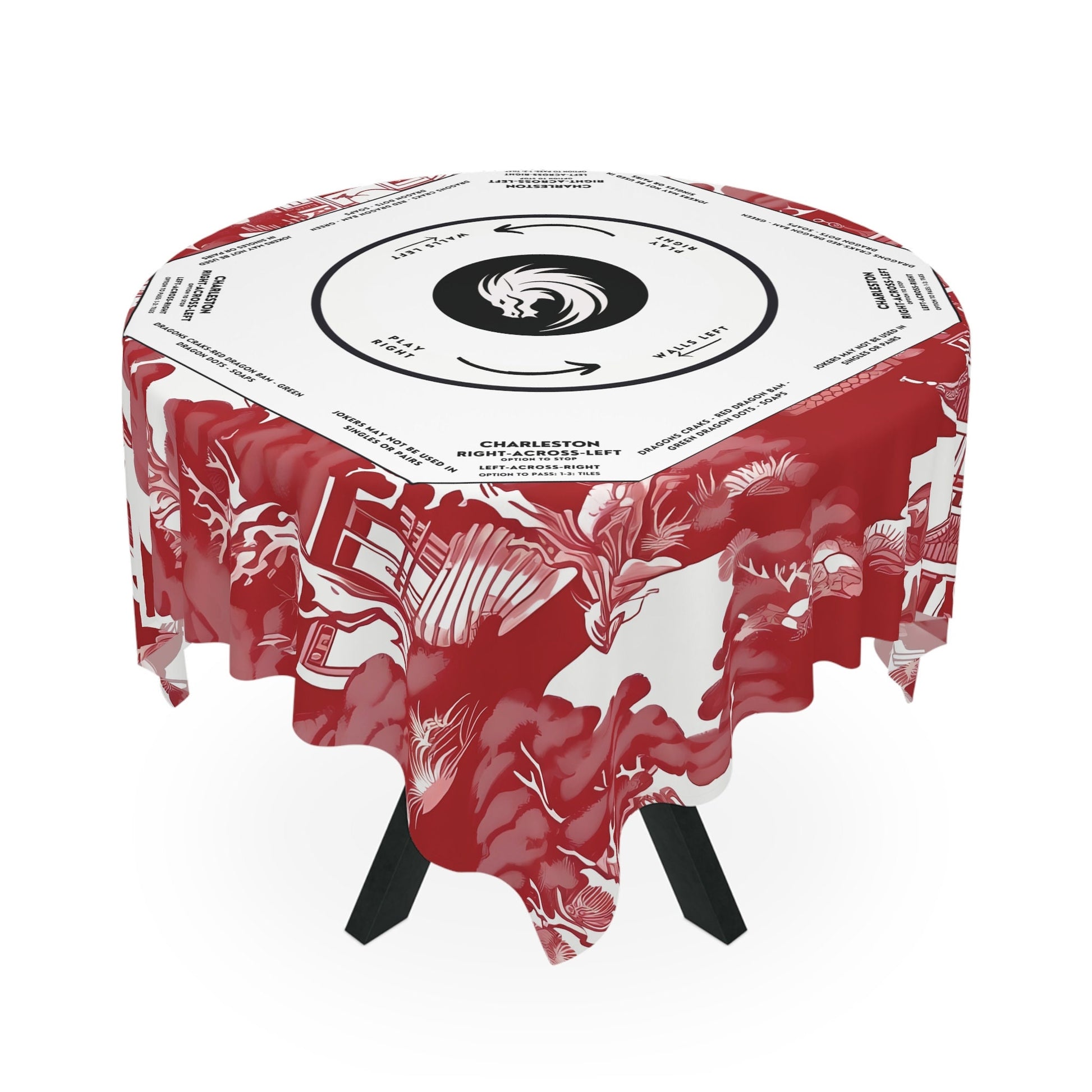 Elegant Red Chinoiserie Mahjong Tablecloth - Handcrafted Asian-Inspired Game Night Decor