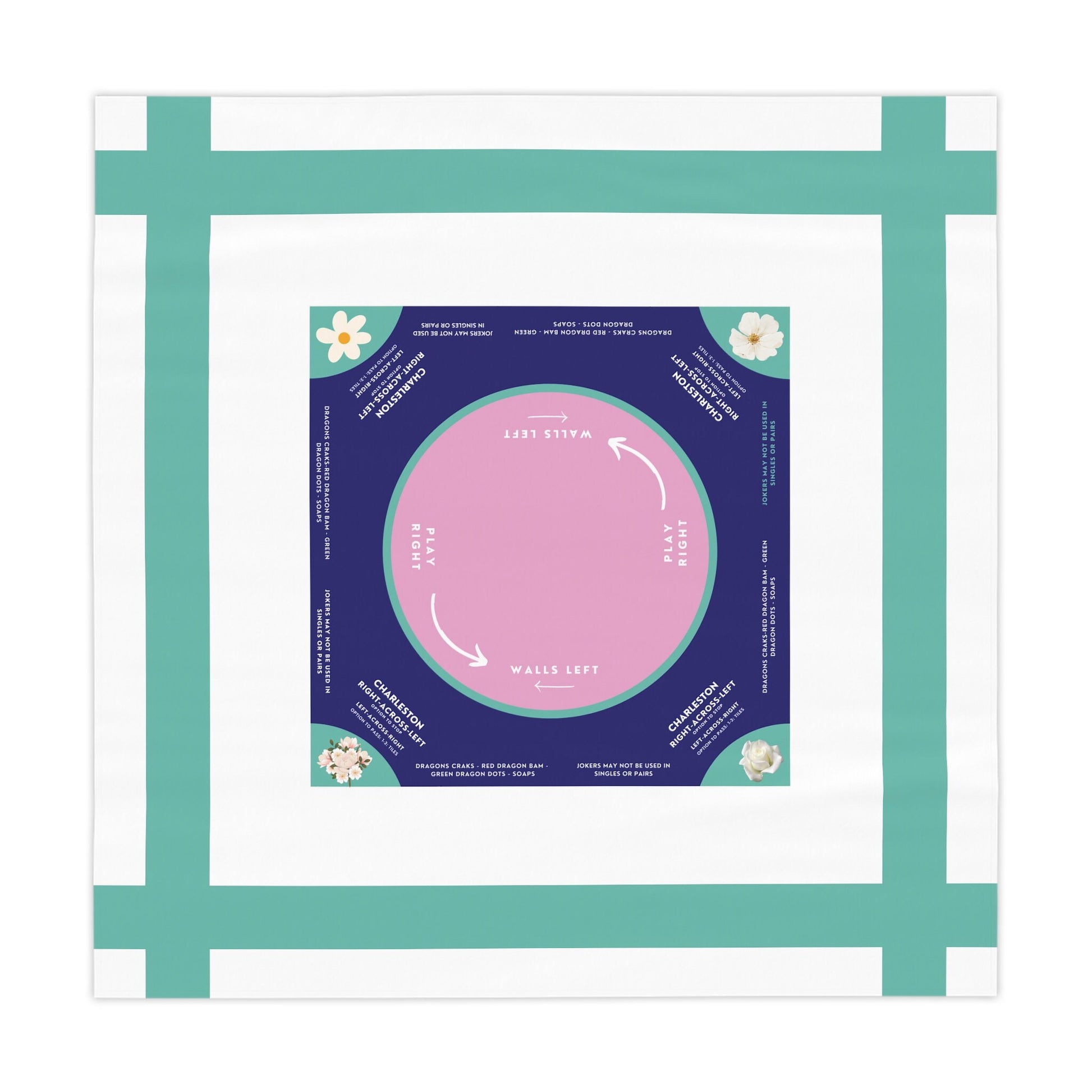 Elegant White and Sky Blue Striped Mahjong Tablecloth