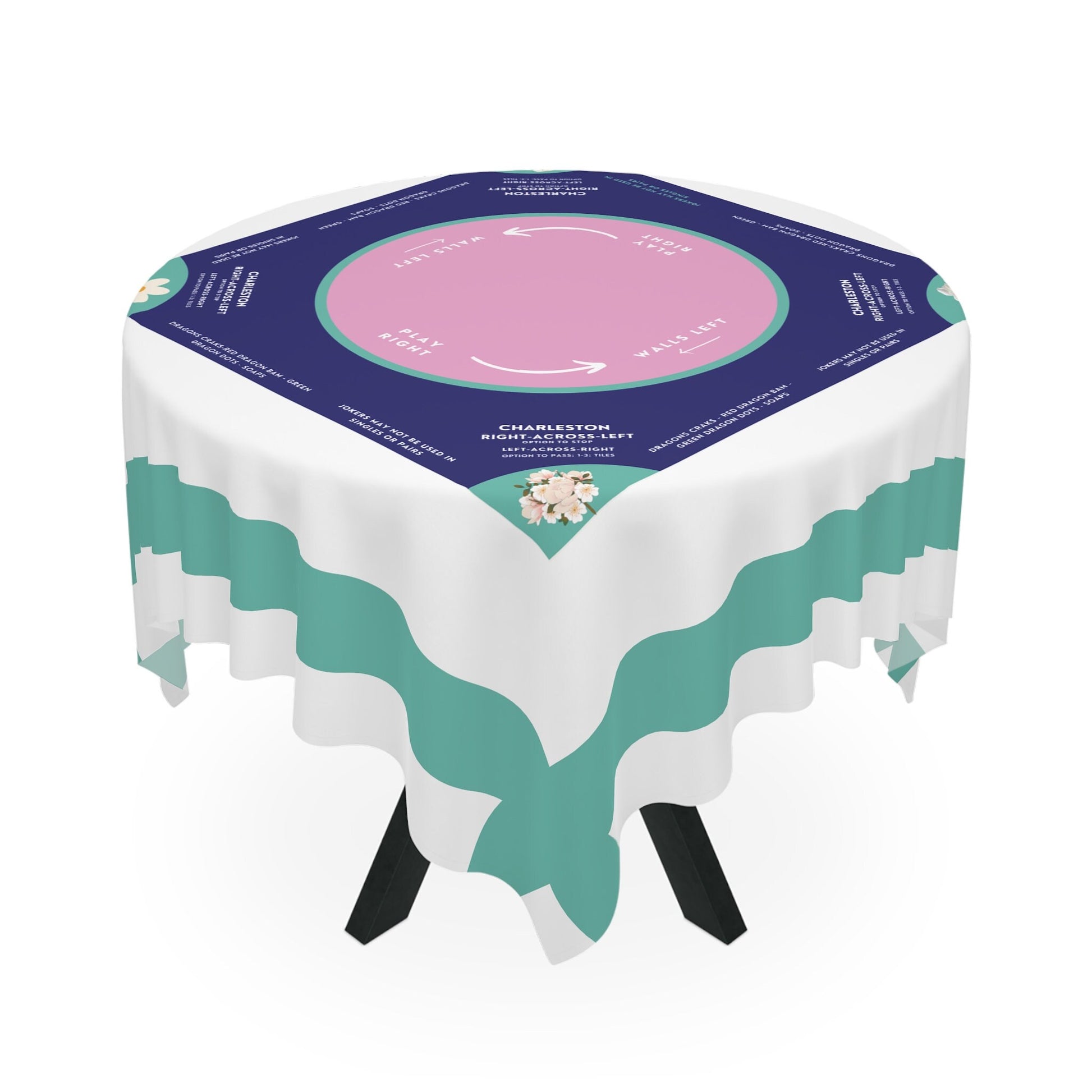 Elegant White and Sky Blue Striped Mahjong Tablecloth