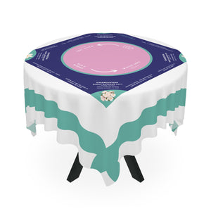 Elegant White and Sky Blue Striped Mahjong Tablecloth