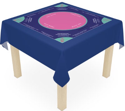 Mahjong instructional tablecloth gift for her, Blue and Pink Floral Mahjong Tablecloth - easy-to-follow mah-jongg tablecloth for him