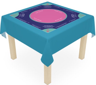 Mahjong instructional tablecloth gift for her, Blue and Pink Floral Mahjong Tablecloth - easy-to-follow mah-jongg tablecloth for him