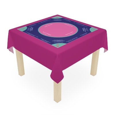 Mahjong instructional tablecloth gift for her, Blue and Pink Floral Mahjong Tablecloth - easy-to-follow mah-jongg tablecloth for him