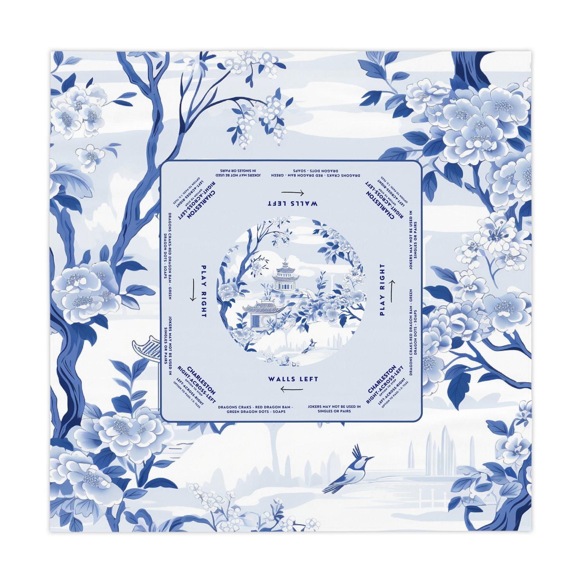 Elegant Blue and White Floral Mahjong Tablecloth - Perfect for Mahjong Enthusiasts