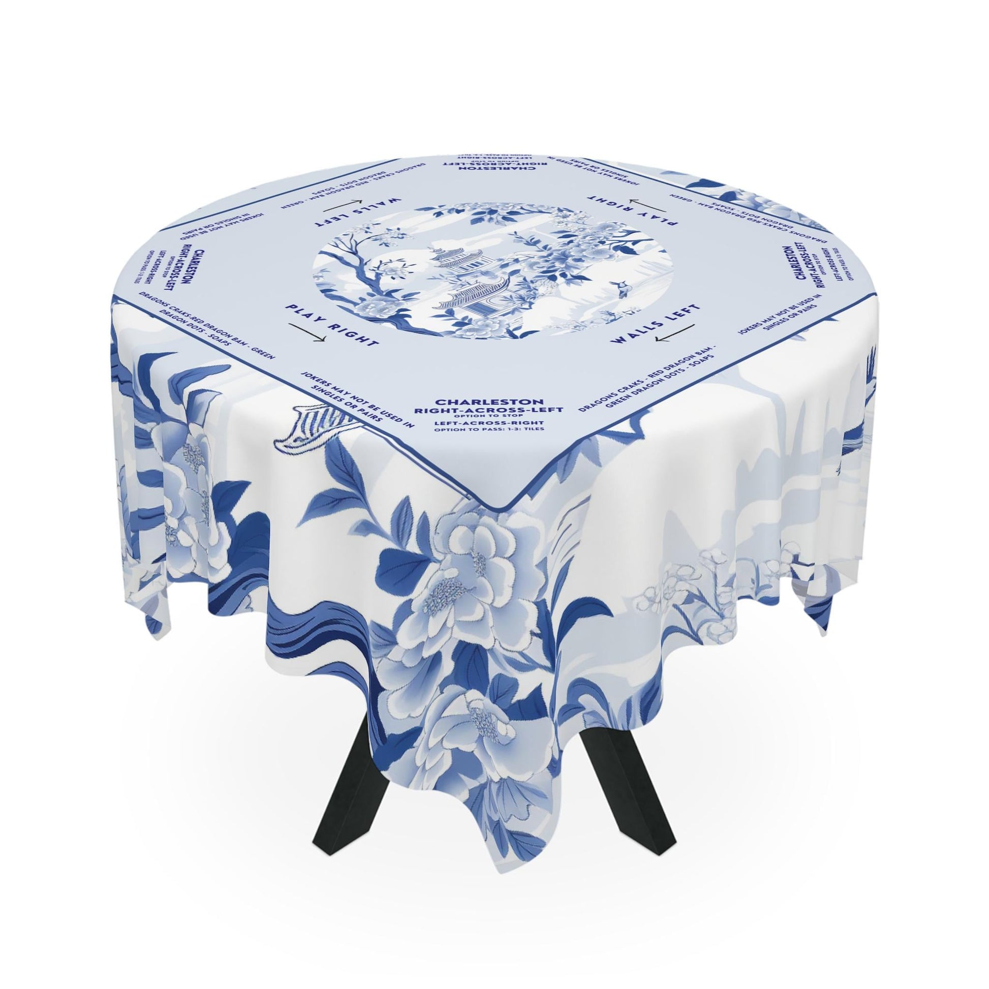 Elegant Blue and White Floral Mahjong Tablecloth - Perfect for Mahjong Enthusiasts