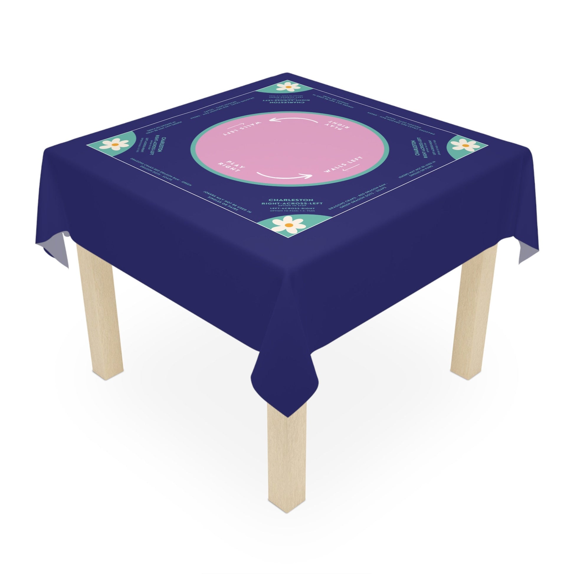 Instructional Mahjong Tablecloth for teaching Mah jongg, easy-to-follow a long rules, mah-jongg tablecloth, teachers pick
