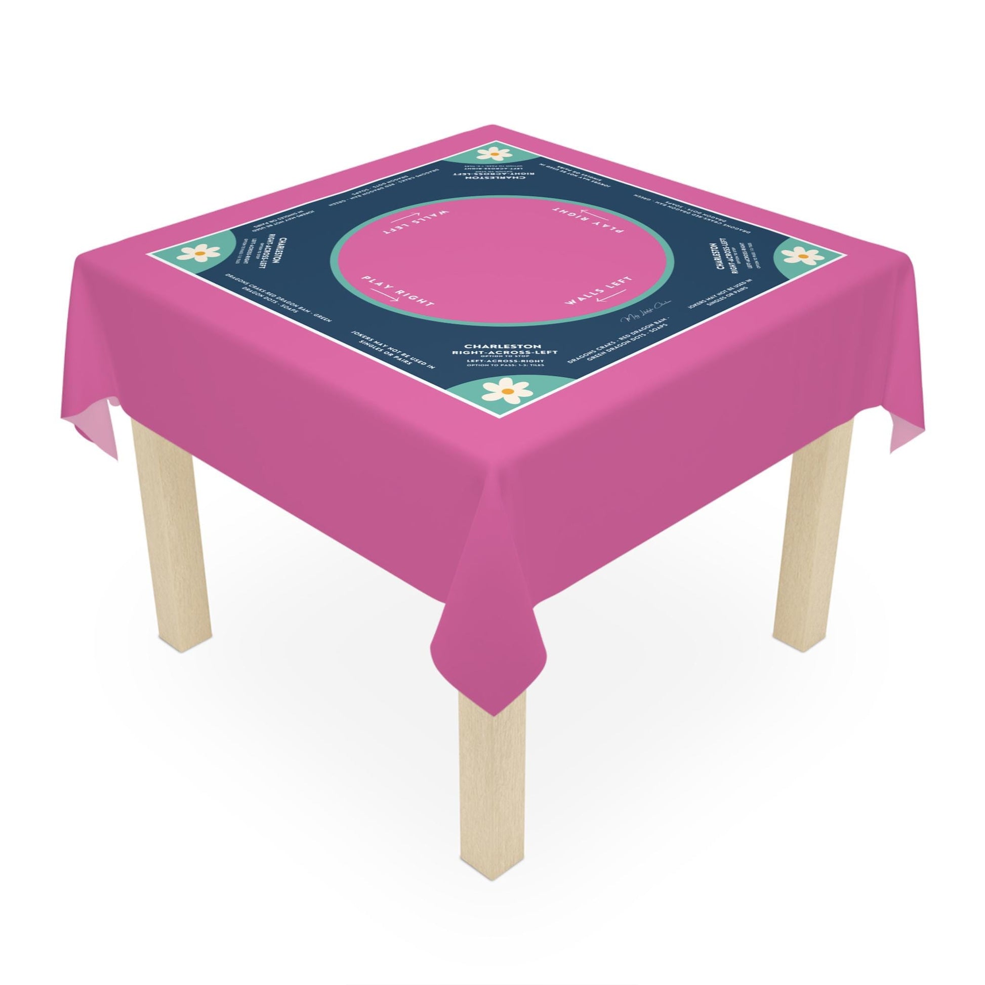 Mahjong instructional tablecloth gift for her, Blue and Pink Floral Mahjong Tablecloth - easy-to-follow mah-jongg tablecloth