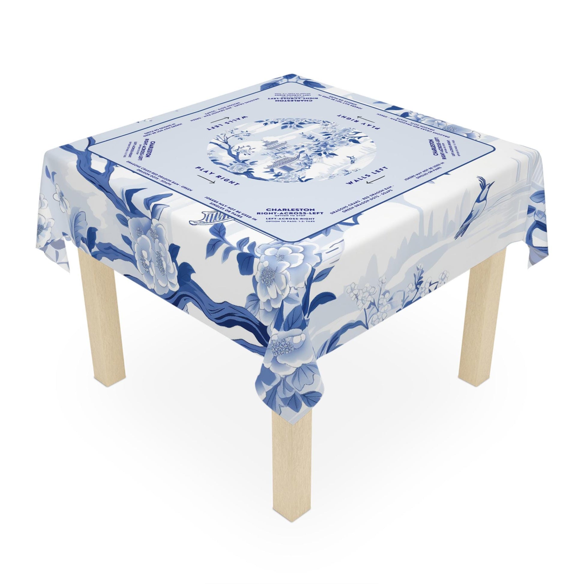 Elegant Blue and White Floral Mahjong Tablecloth - Perfect for Mahjong Enthusiasts