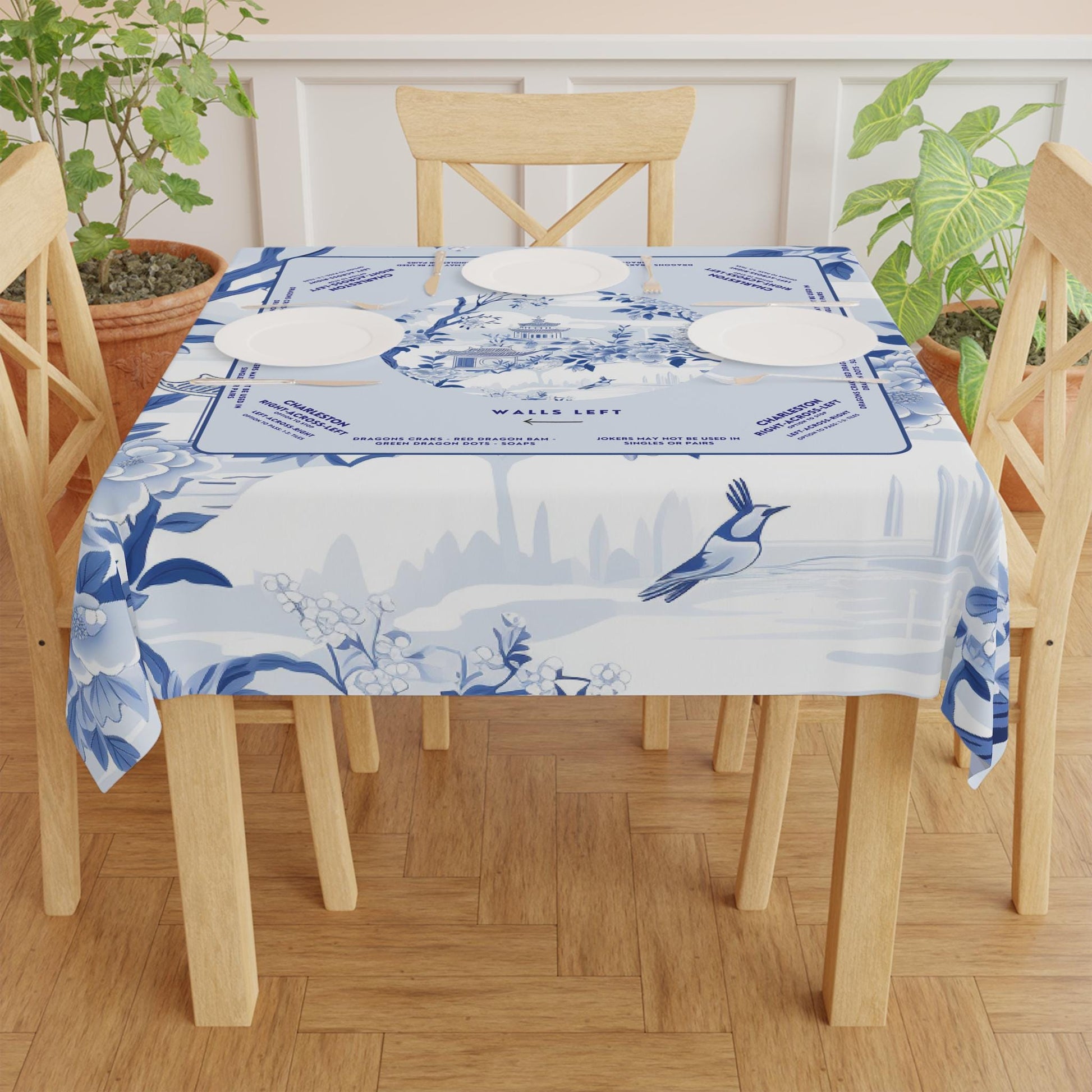 Elegant Blue and White Floral Mahjong Tablecloth - Perfect for Mahjong Enthusiasts