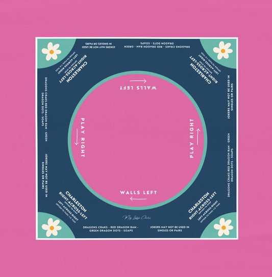 Mahjong instructional tablecloth gift for her, Blue and Pink Floral Mahjong Tablecloth - easy-to-follow mah-jongg tablecloth