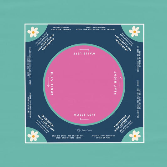 Mahjong instructional tablecloth gift for her, Blue and Pink Floral Mahjong Tablecloth - easy-to-follow mah-jongg tablecloth