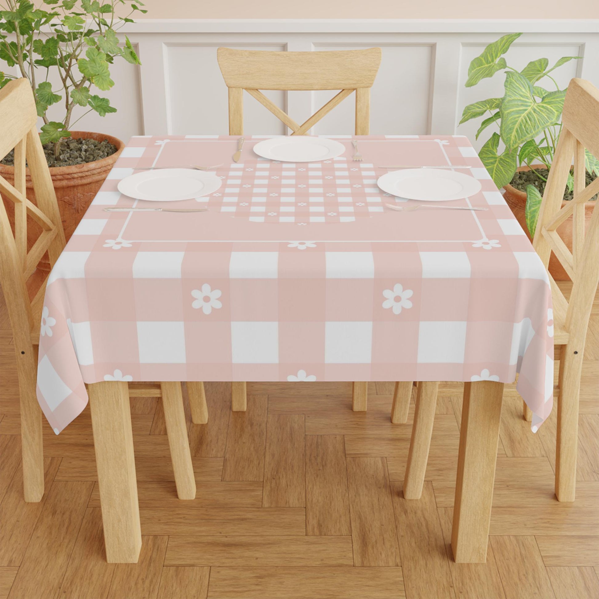 Pink Plaid Daisy Design Tablecloth - Perfect for making your home prettier