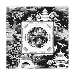 Black and White Floral Mahjong Tablecloth with Instructions - Perfect for Mahjong Players