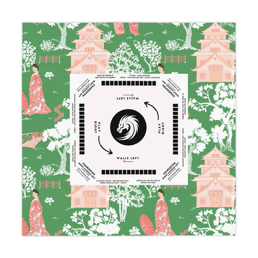 Green and Pink Pastel Mahjong Tablecloth with Instructions - Perfect for Mahjong Lovers and Teams