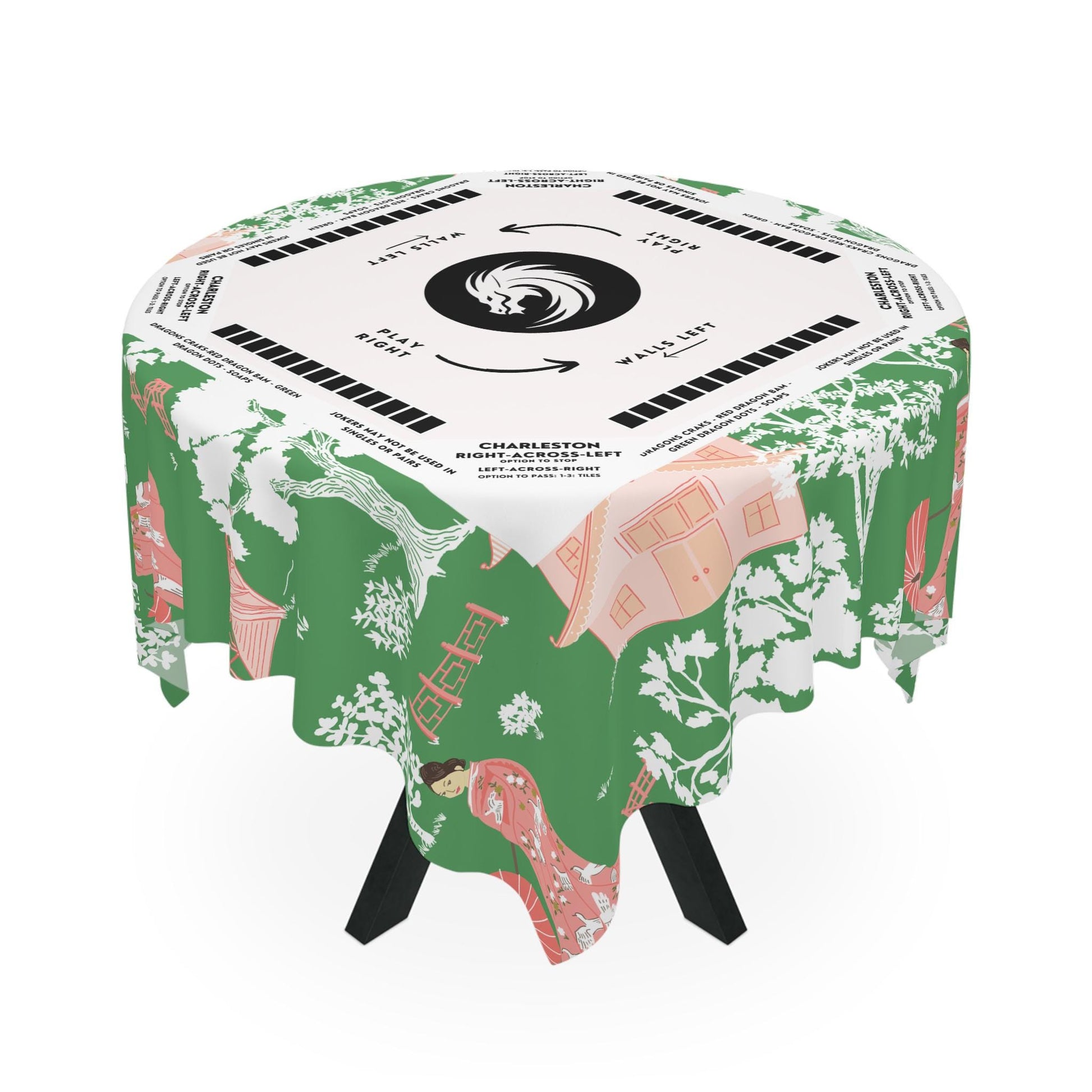 Green and Pink Pastel Mahjong Tablecloth with Instructions - Perfect for Mahjong Lovers and Teams