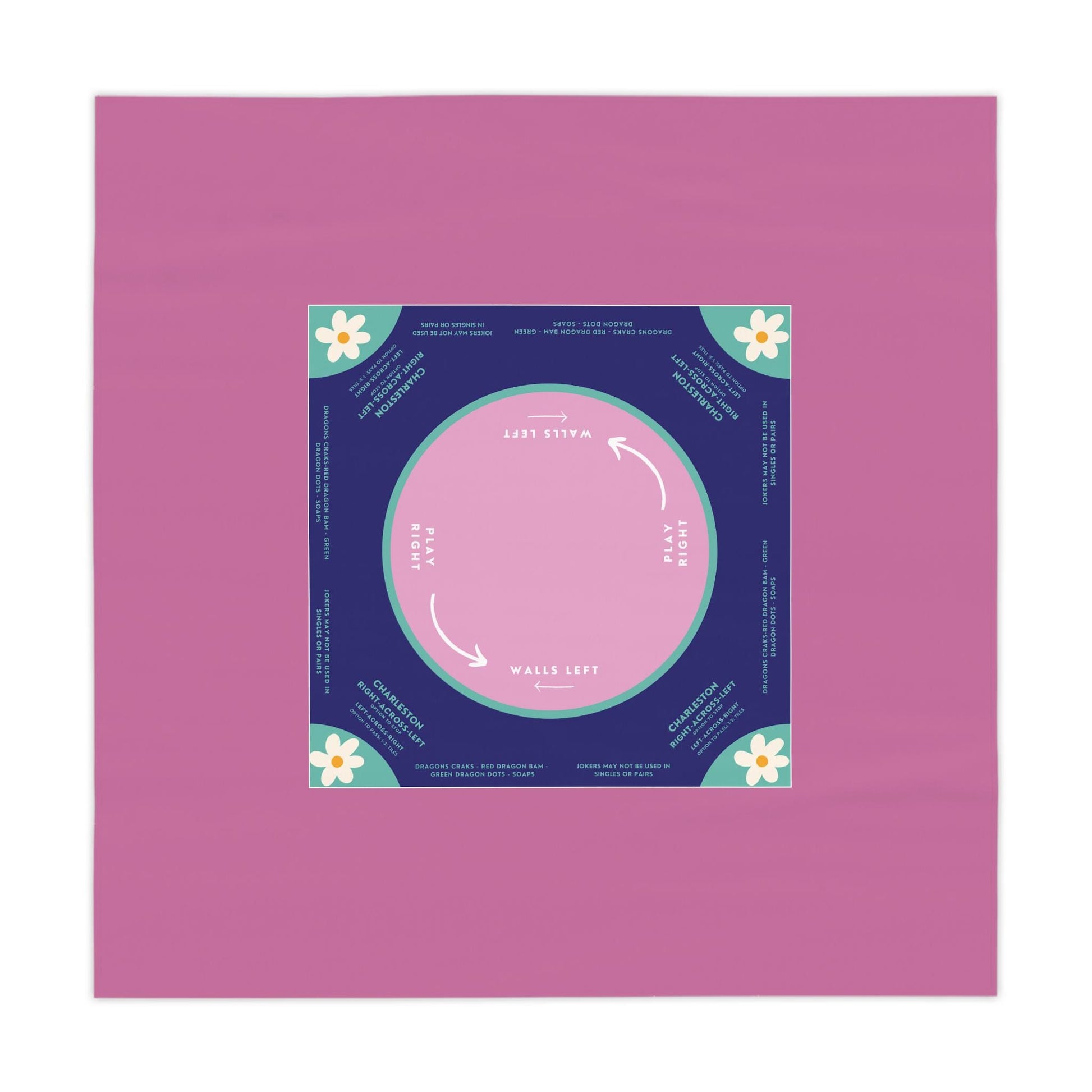 Simple Purple & Blue Mahjong Tablecloth with Daisies and Instructions - Perfect for Mahjong Players