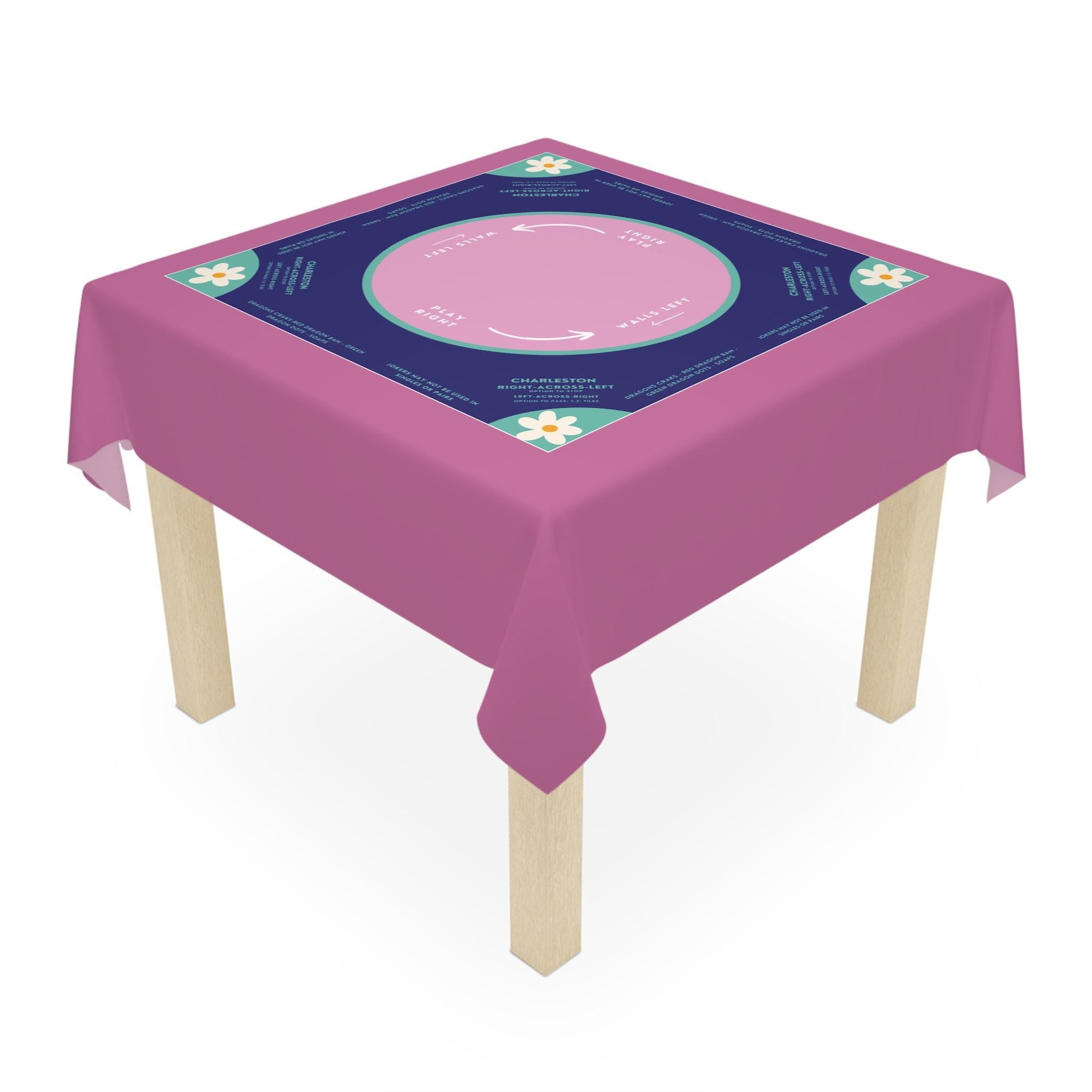 Simple Purple & Blue Mahjong Tablecloth with Daisies and Instructions - Perfect for Mahjong Players