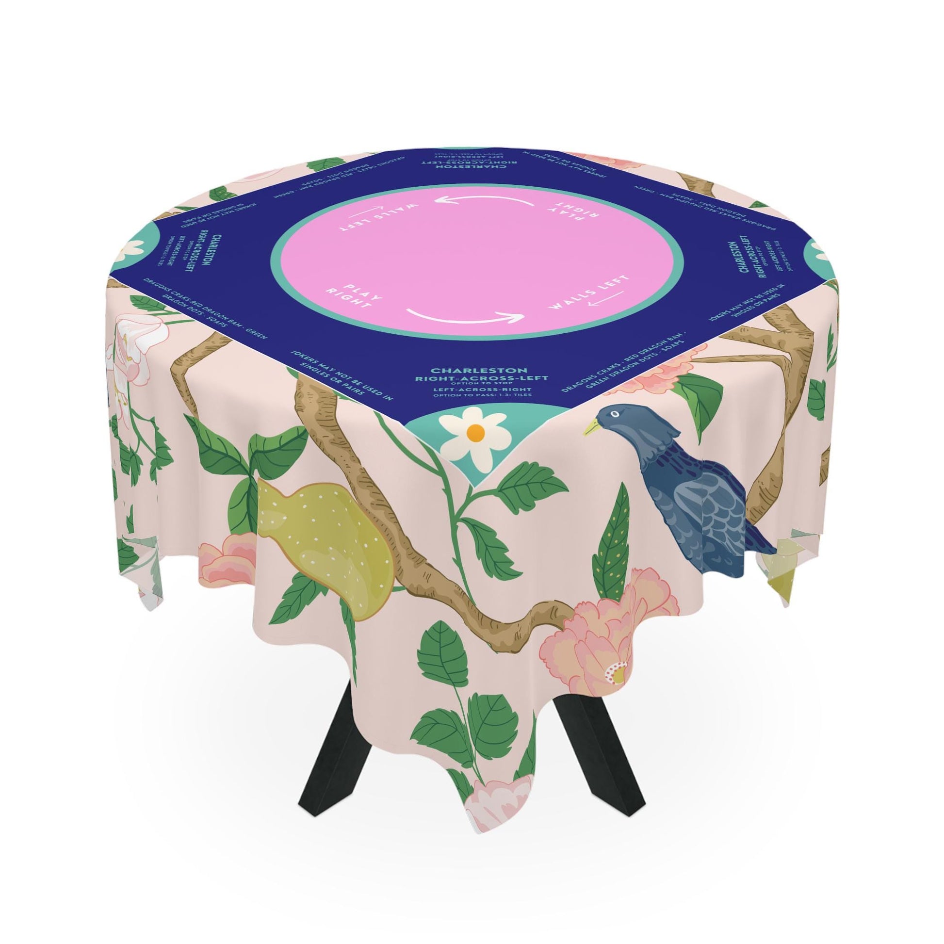 Birds at Play Mahjong Tablecloth - Colorful Daisies Design for Mahjong Enthusiasts