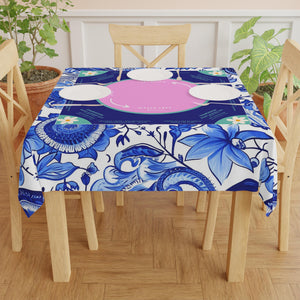 Blue Floral Mahjong Tablecloth - Elegant Daisy Design in Light Purple and White