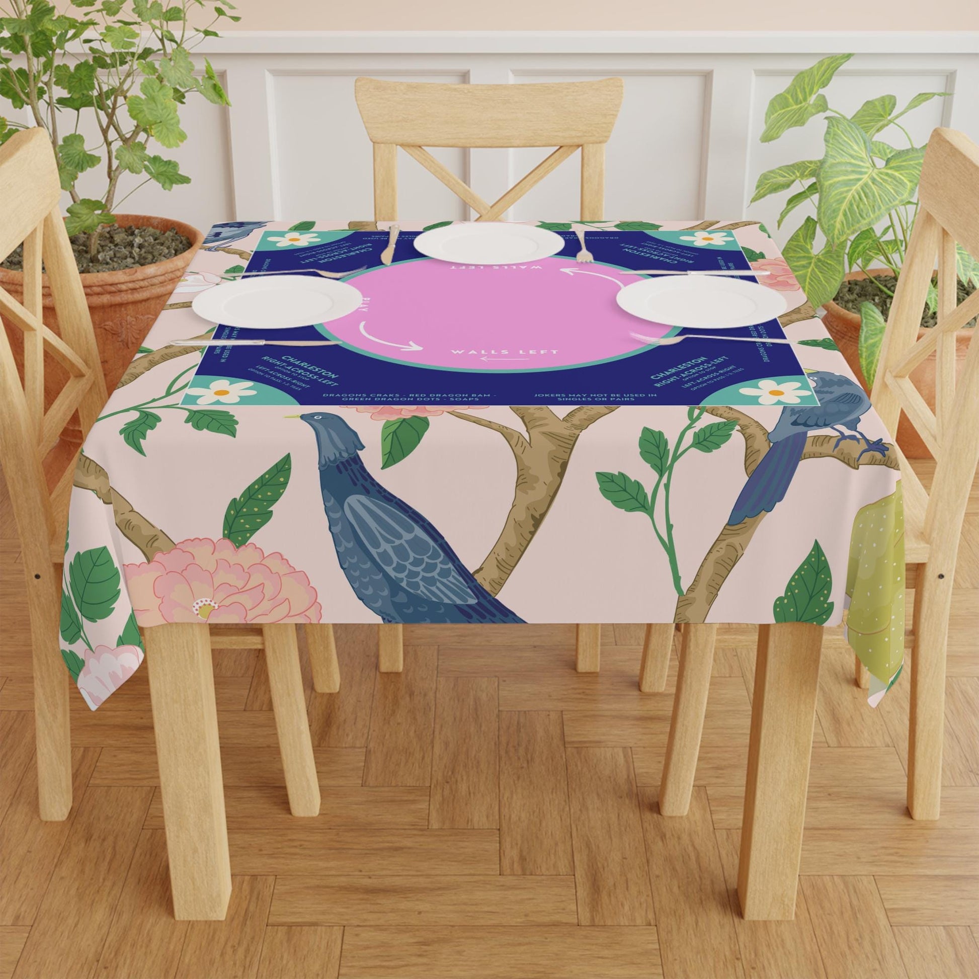 Birds at Play Mahjong Tablecloth - Colorful Daisies Design for Mahjong Enthusiasts