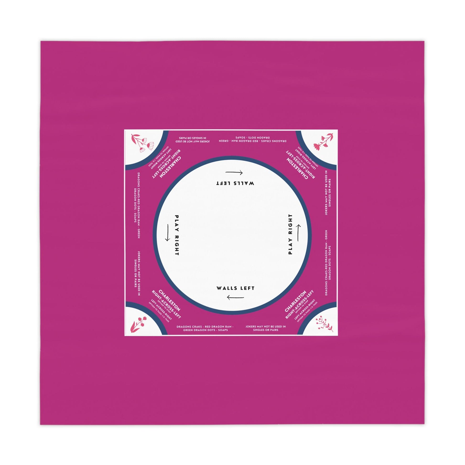 Deep Purple and White Mahjong Tablecloth with Instructions and Floral Tabs - Perfect for Mahjong Enthusiasts