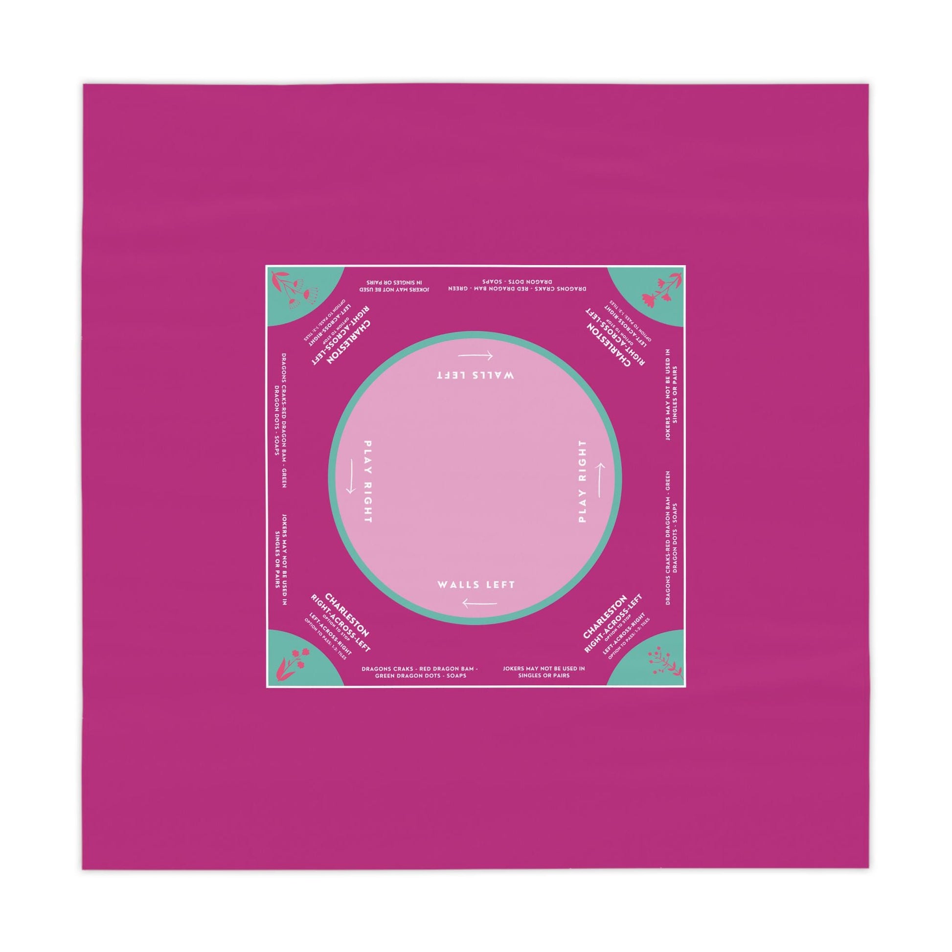 Grape Purple and Pastel Purple Mahjong Tablecloth with Sky Blue tabs and Purple flowers