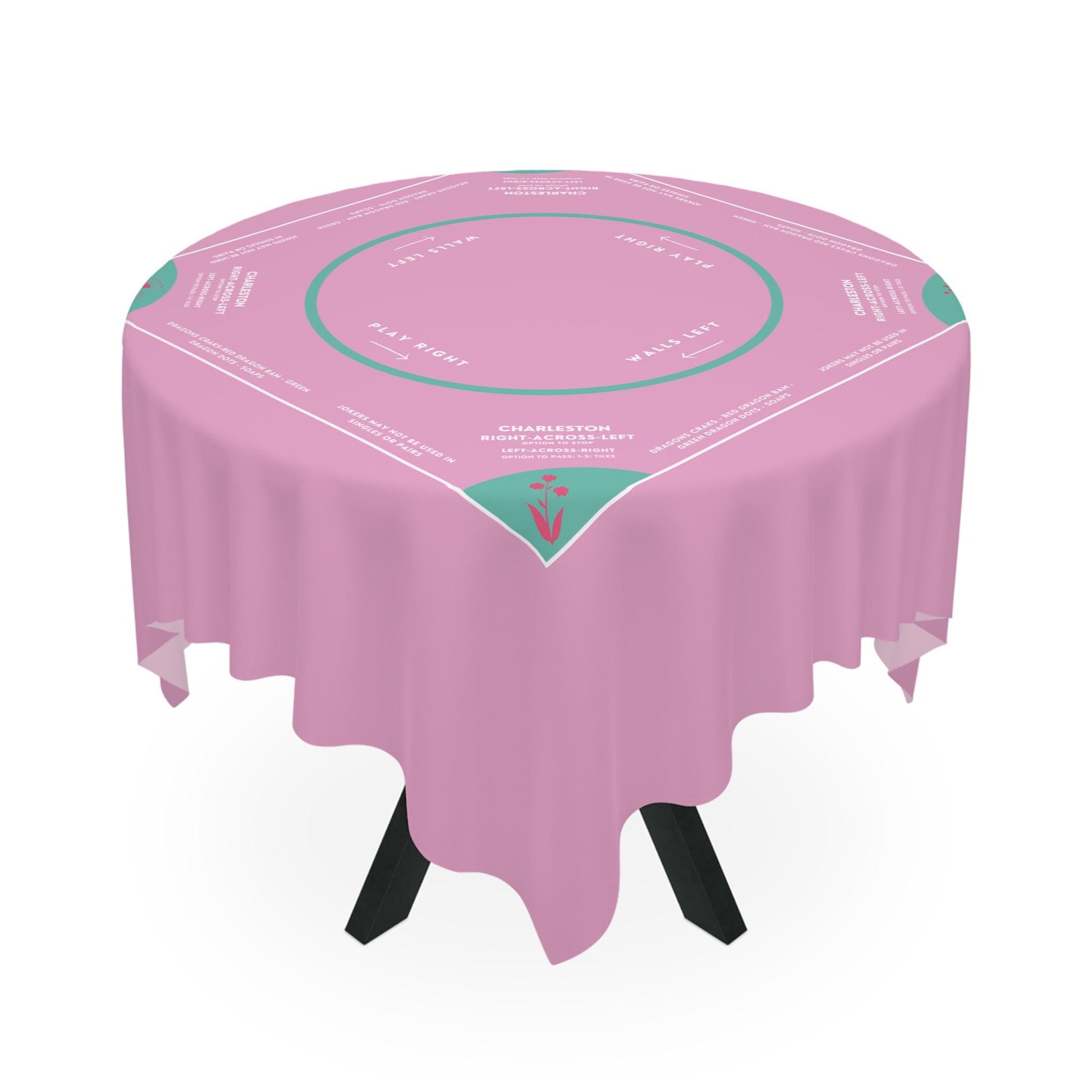 Pastel Purple Mahjong Tablecloth with Blue Tabs and Purple Flowers - Perfect for Mahjong Enthusiasts
