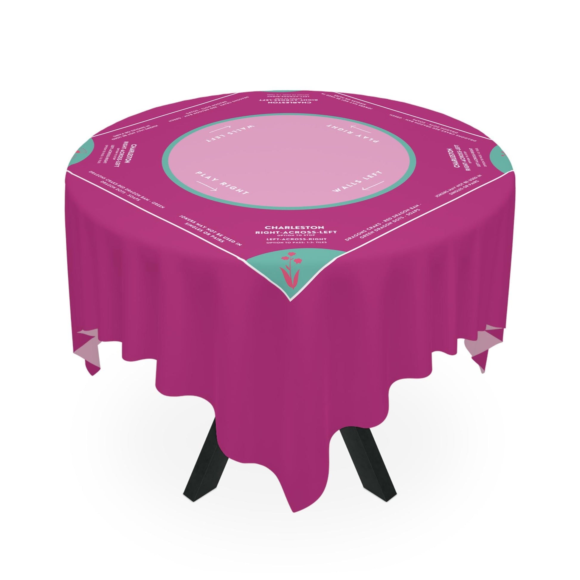 Grape Purple and Pastel Purple Mahjong Tablecloth with Sky Blue tabs and Purple flowers