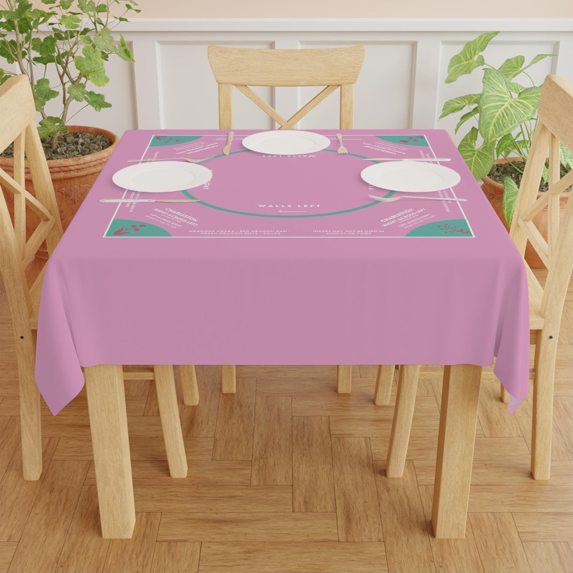 Pastel Purple Mahjong Tablecloth with Blue Tabs and Purple Flowers - Perfect for Mahjong Enthusiasts