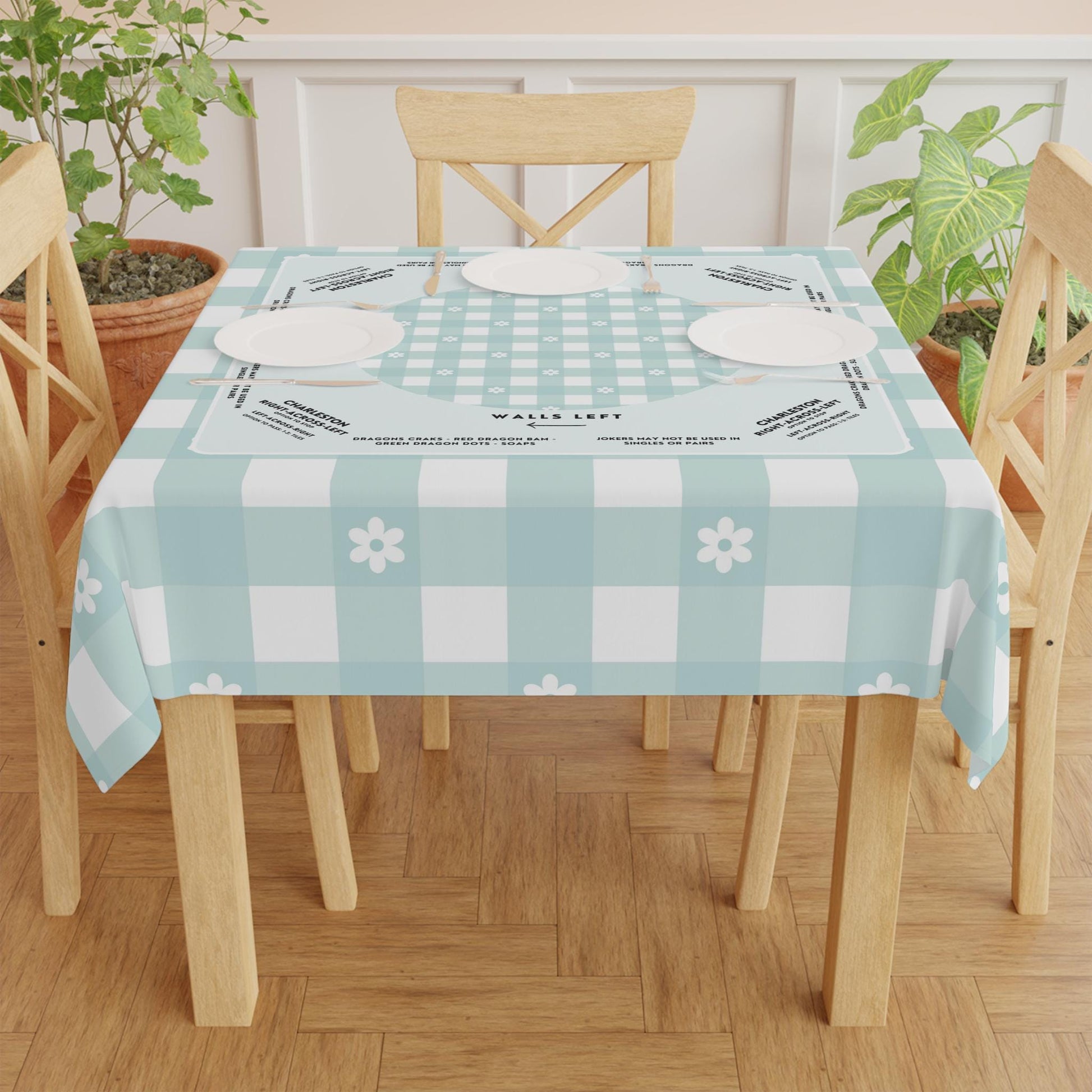 Elegant Light Blue Plaid Mahjong Tablecloth - Perfect for Mahjong Enthusiasts and Teams