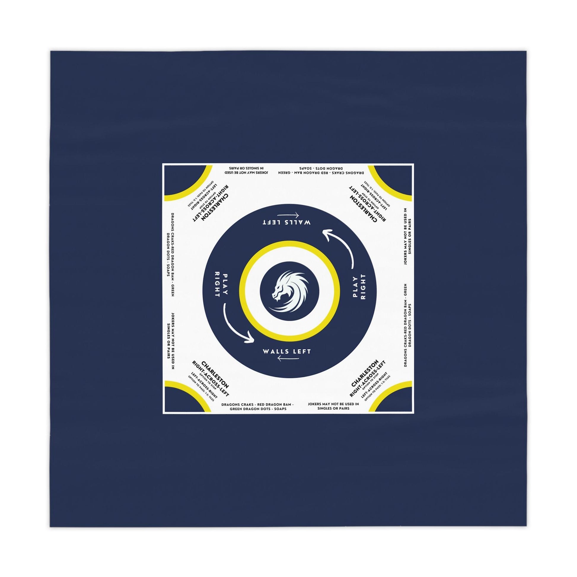 Dark Blue, Yellow, and White Logo Mahjong Tablecloth with Instructions - Perfect for Mahjong Enthusiasts