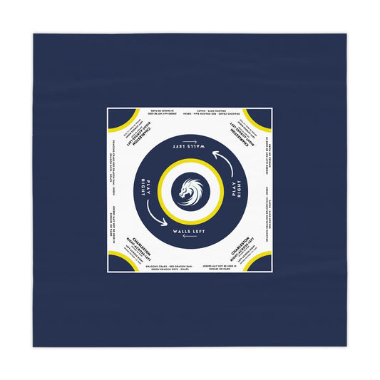 Dark Blue, Yellow, and White Logo Mahjong Tablecloth with Instructions - Perfect for Mahjong Enthusiasts
