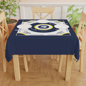 Dark Blue, Yellow, and White Logo Mahjong Tablecloth with Instructions - Perfect for Mahjong Enthusiasts