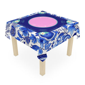 Blue Floral Mahjong Tablecloth - Elegant Daisy Design in Light Purple and White