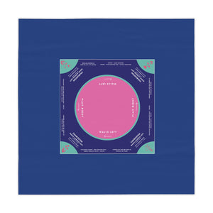 Colorful Mahjong Tablecloth with Dark Blue, Purple, and Light Blue Tabs with Purple Flowers