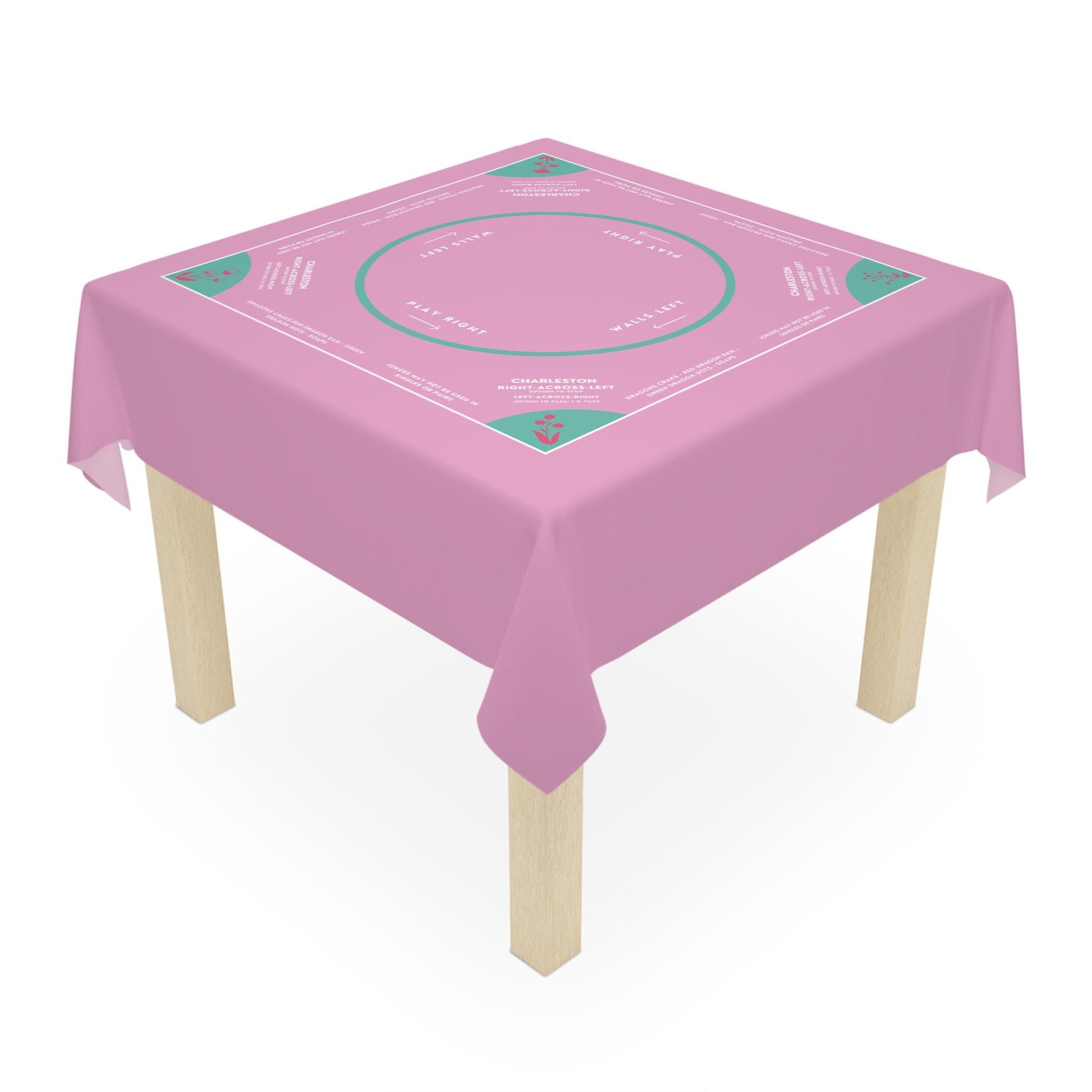 Pastel Purple Mahjong Tablecloth with Blue Tabs and Purple Flowers - Perfect for Mahjong Enthusiasts