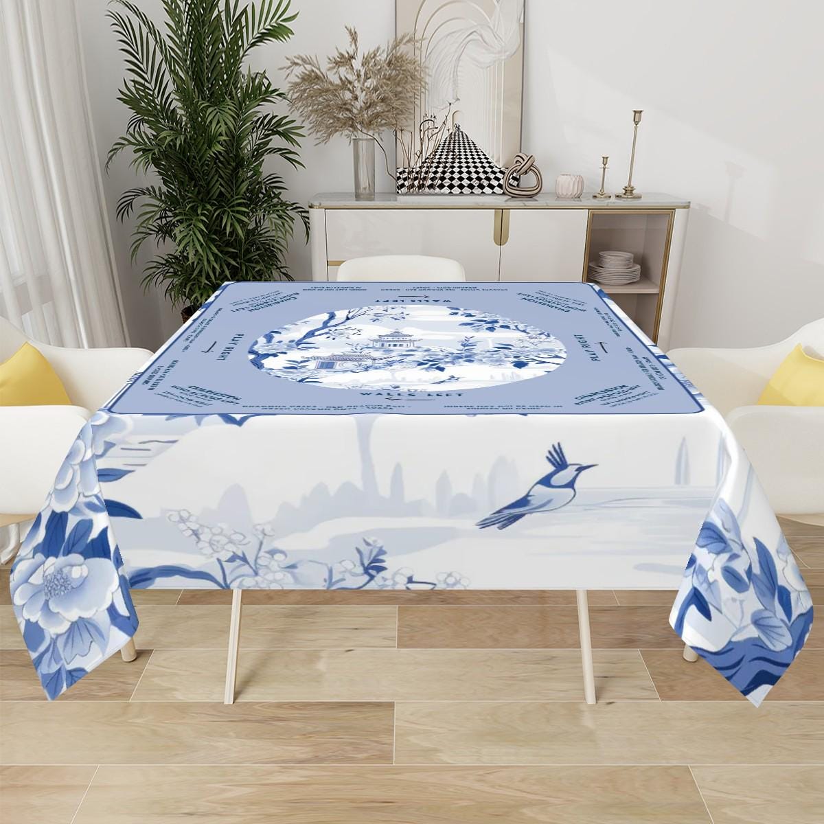 Elegant Blue and White Floral Mahjong Tablecloth - Perfect for Mahjong Enthusiasts