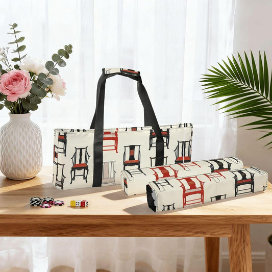 Mahjong Chair Print Bag with Rack Holders  Mahjong Tote & Pusher Rack Storage  Unique Mahjong Accessories