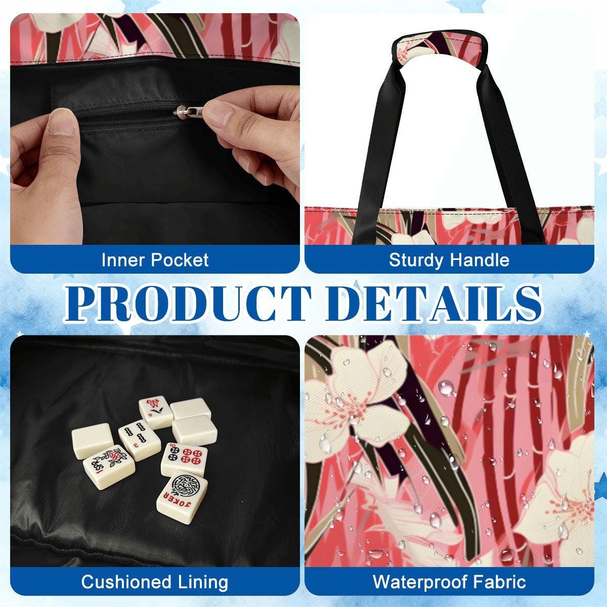 Red Floral Mahjong Bag with Rack Holders Set  Elegant Mahjong Tote with Matching Pusher Rack Storage  Mahjong Game Night Bag