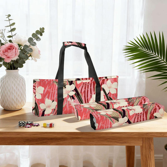 Red Floral Mahjong Bag with Rack Holders Set  Elegant Mahjong Tote with Matching Pusher Rack Storage  Mahjong Game Night Bag