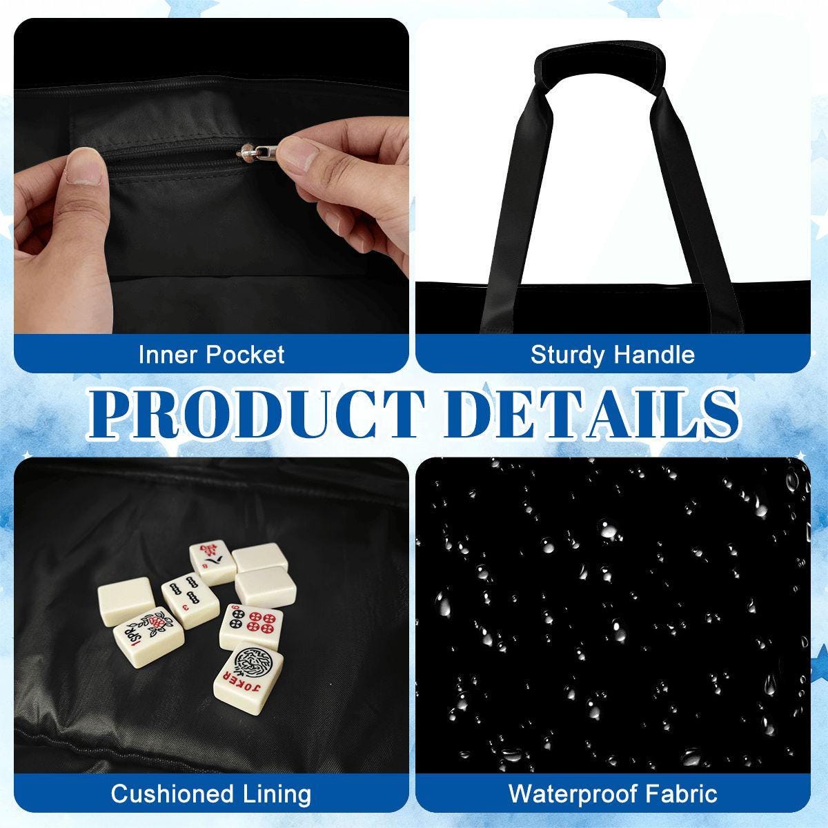 Solid Black Mahjong Bag with Rack Holders  Minimalist Mahjong Tote & Tile Rack Storage Bags  Classic Mahjong Organizer