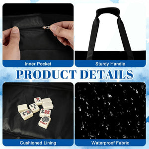 Solid Black Mahjong Bag with Rack Holders  Minimalist Mahjong Tote & Tile Rack Storage Bags  Classic Mahjong Organizer