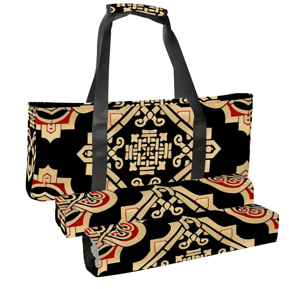Red and Gold Mahjong Bag with Rack Holders  Geometric Mahjong Tote & Pusher Rack Storage  Mahjong Gift Set