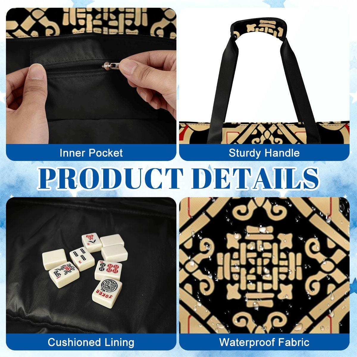 Red and Gold Mahjong Bag with Rack Holders  Geometric Mahjong Tote & Pusher Rack Storage  Mahjong Gift Set