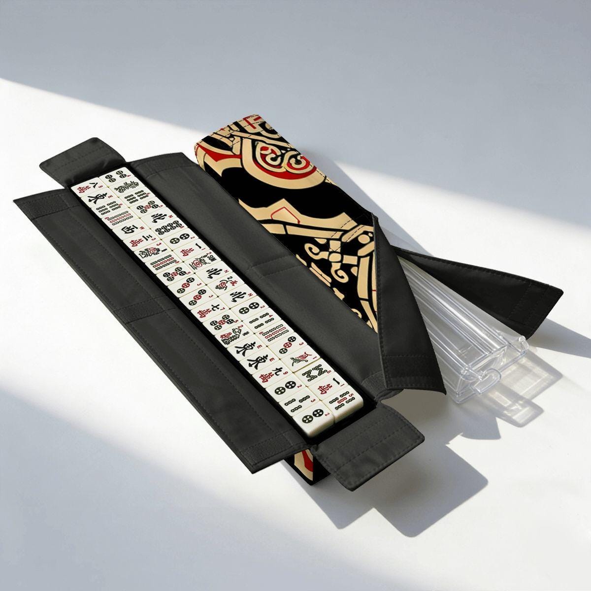 Red and Gold Mahjong Bag with Rack Holders  Geometric Mahjong Tote & Pusher Rack Storage  Mahjong Gift Set