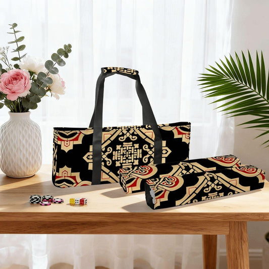 Red and Gold Mahjong Bag with Rack Holders  Geometric Mahjong Tote & Pusher Rack Storage  Mahjong Gift Set